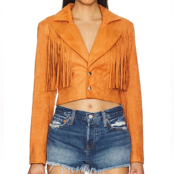 Revolve More To Come Kiara Suede Fringe Jacket in Camel size Small $108 - Picture 3 of 15
